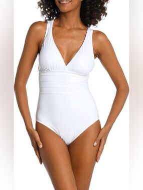La Blanca Cross Back One-Piece White Swimsuit Size 10 NWT